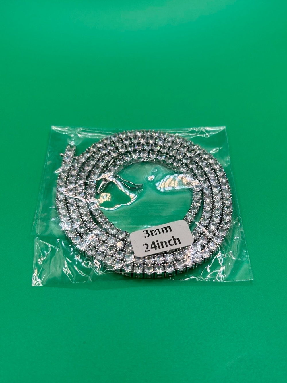 3mm Silver Moissanite Tennis Chain VVS1 24 Inch Mens Necklace No Pass New